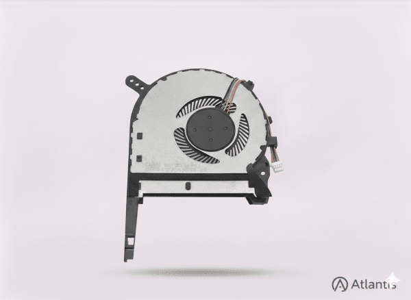 Professional Asus laptop cooling fan replacement part, unbranded and clean design, featured on the signature Atlantis white and grey studio background
