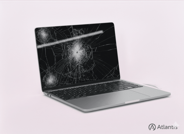 Premium MacBook Pro screen replacement showing a vibrant Retina display after professional repair by Atlantis.