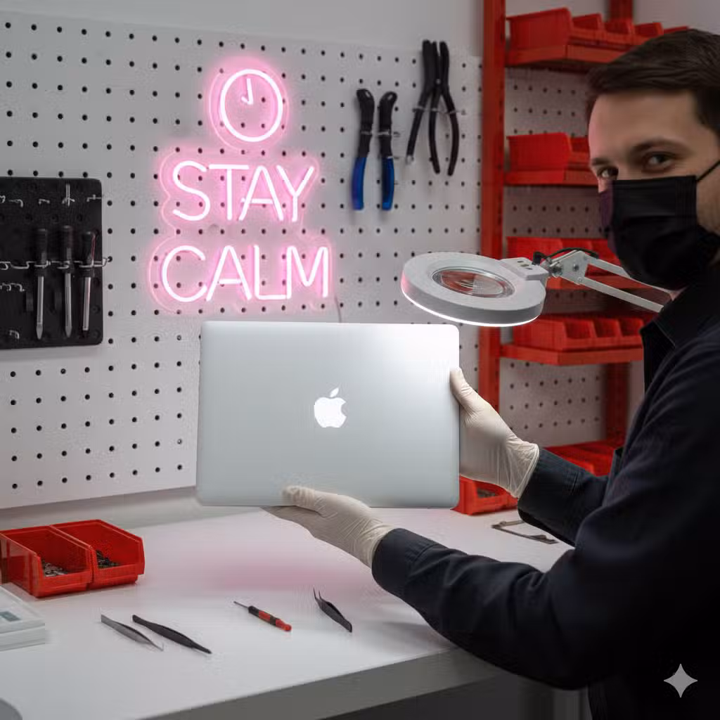 Atlantis technician performing precision MacBook battery work