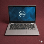 A professional technician performing a comprehensive hardware diagnostic and multi-point health check on a Dell laptop motherboard, shown on a solid light pink background for Atlantis repair services.