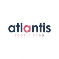 Official Atlantis Repair Shop logo featuring a stylized pink 'a' icon with dark grey typography, representing specialist electronics repair services in the UK.