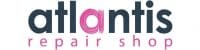 Official Atlantis Repair Shop logo featuring a stylized pink 'a' icon with dark grey typography, representing specialist electronics repair services in the UK.
