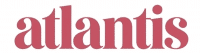 Atlantis text logo in pink.