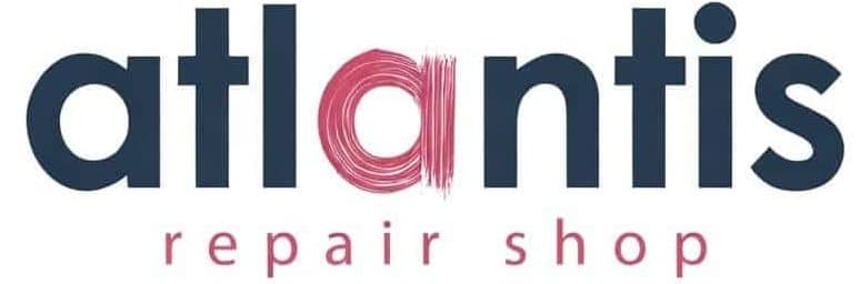 Official Atlantis Repair Shop logo featuring a stylized pink 'a' icon with dark grey typography, representing specialist electronics repair services in the UK.