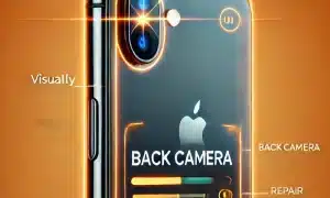 a visually appealing image optimized for an online store showing the back camera of an iPhone X, indicating the need for repair. The iPhone X is promi