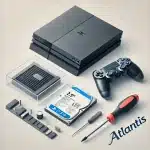 Ps4 console with a game controller and screwdriver