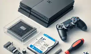 Ps4 console with a game controller and screwdriver